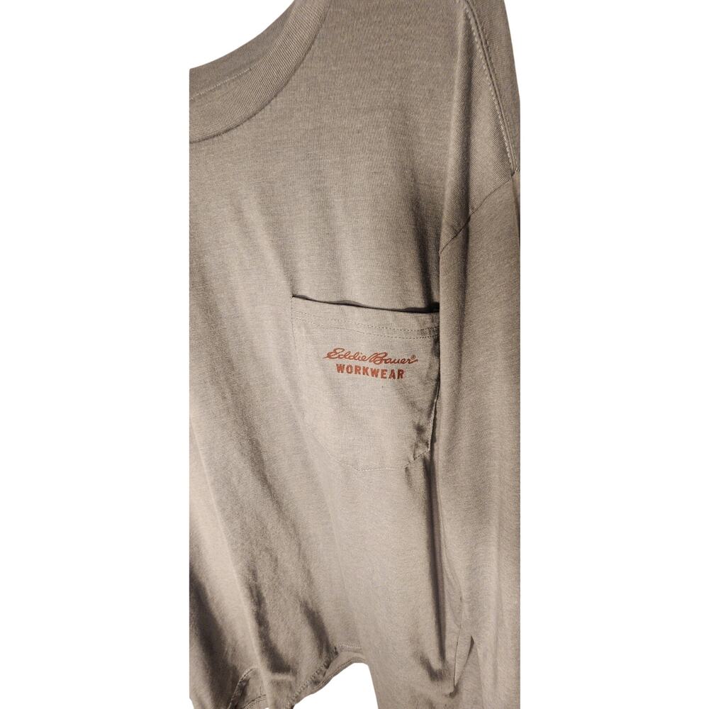 Eddie Bauer Workwear Mens XXL Long Sleeve Pocket T-Shirt Gray US Flag Graphic